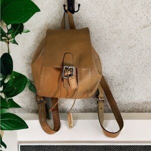 COACH Vintage Light Tan Leather Legacy Drawstring Backpack Bag